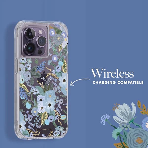 Rifle Paper Clear - iPhone 14 Pro Cover (Garden Party Blue)
