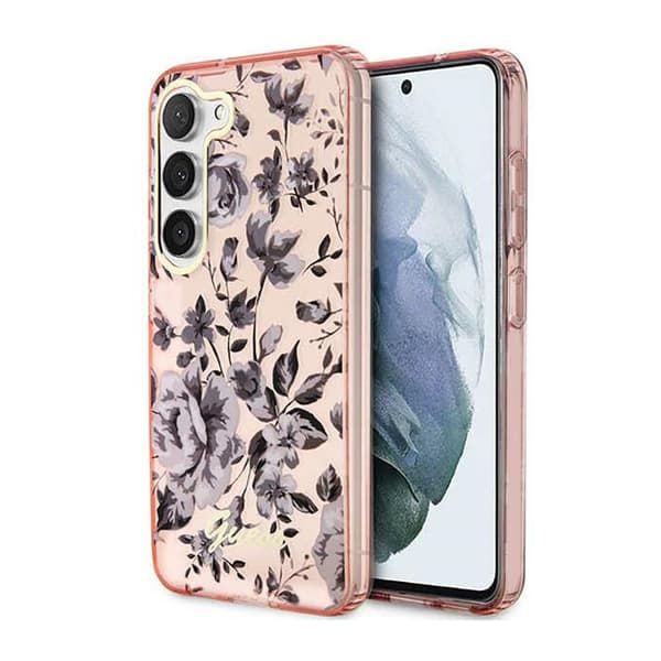 Guess Flower Collection - Samsung Galaxy S23+ -kuori (vaaleanpunainen)