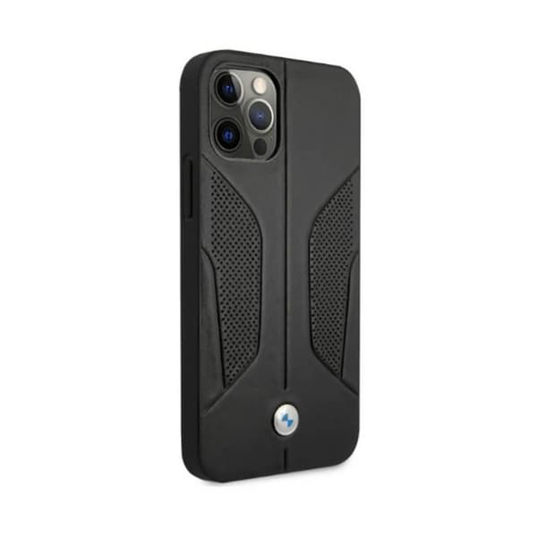 BMW läderperforerade sidor - iPhone 12 / iPhone 12 Pro-fodral (svart)