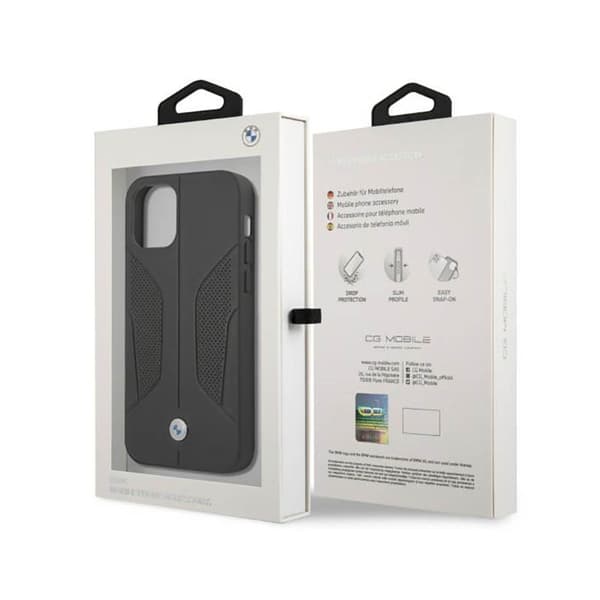 BMW läderperforerade sidor - iPhone 12 / iPhone 12 Pro-fodral (svart)