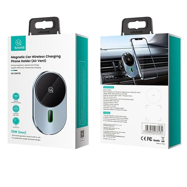 USAMS US-CD170 - Magneettinen autoteline 15 W langattomalla latauksella (musta)