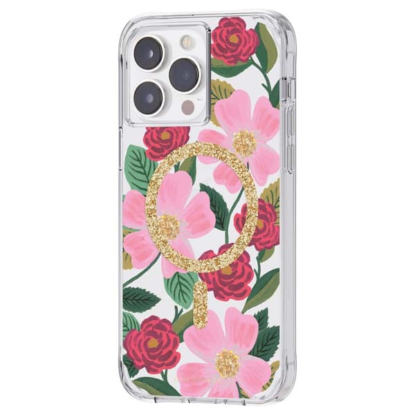 Kirkas kivääripaperi MagSafe - kullalla koristeltu iPhone 14 Pro Max -kotelo (Rose Garden)