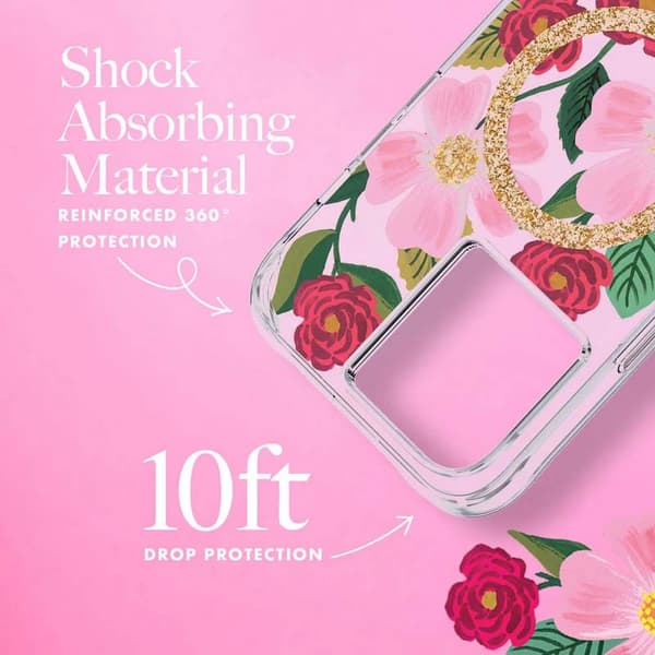 Kirkas kivääripaperi MagSafe - kullalla koristeltu iPhone 14 Pro Max -kotelo (Rose Garden)