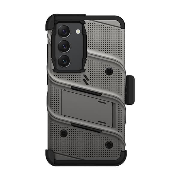 ZIZO BOLT Series - Pansarfodral för Samsung Galaxy S23 med 9H glasskärm + hållare med stativ (grå)