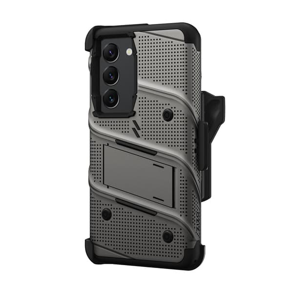 ZIZO BOLT Series - Pansarfodral för Samsung Galaxy S23 med 9H glasskärm + hållare med stativ (grå)