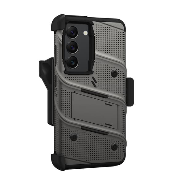 ZIZO BOLT Series - Pansarfodral för Samsung Galaxy S23 med 9H glasskärm + hållare med stativ (grå)