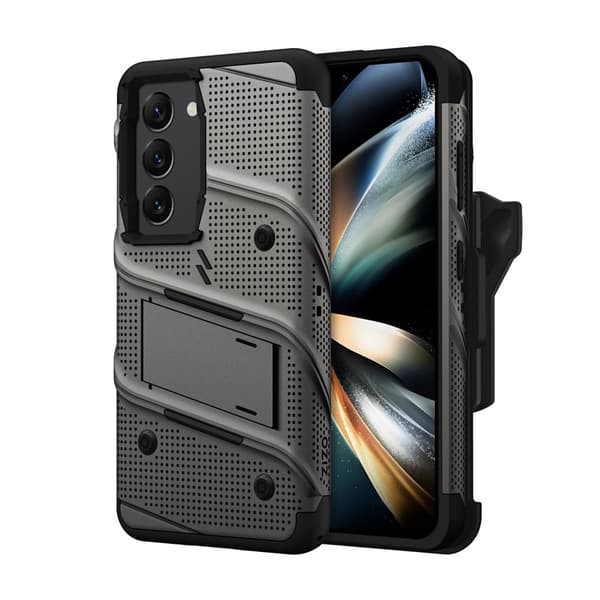ZIZO BOLT Series - Pansarfodral för Samsung Galaxy S23 med 9H glasskärm + hållare med stativ (grå)