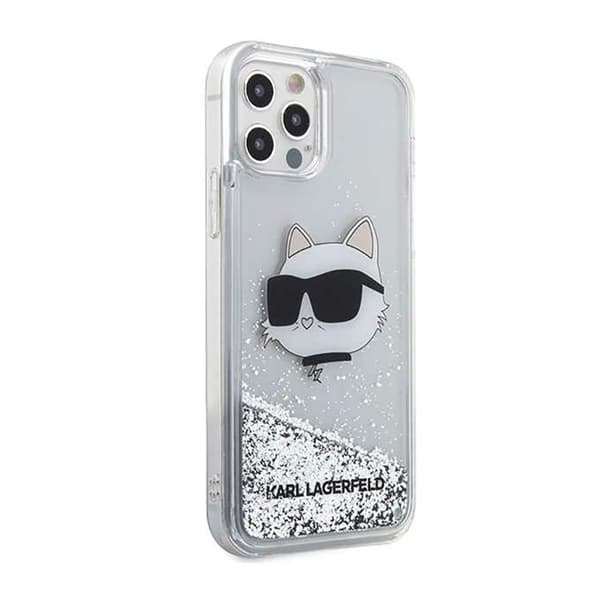Karl Lagerfeld Liquid Glitter NFT Choupette Head - iPhone 12 / iPhone 12 Pro etui (sølv)