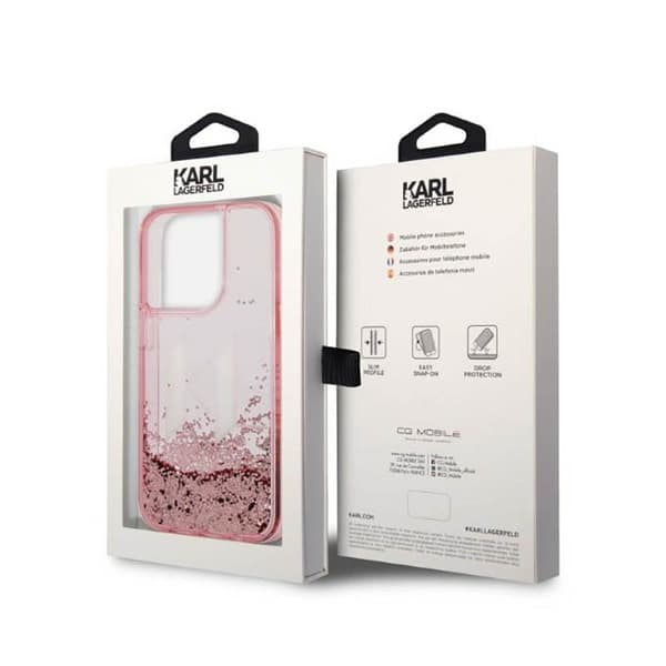 Karl Lagerfeld Liquid Glitter Big Logo Cover - iPhone 14 Pro Cover (Pink)
