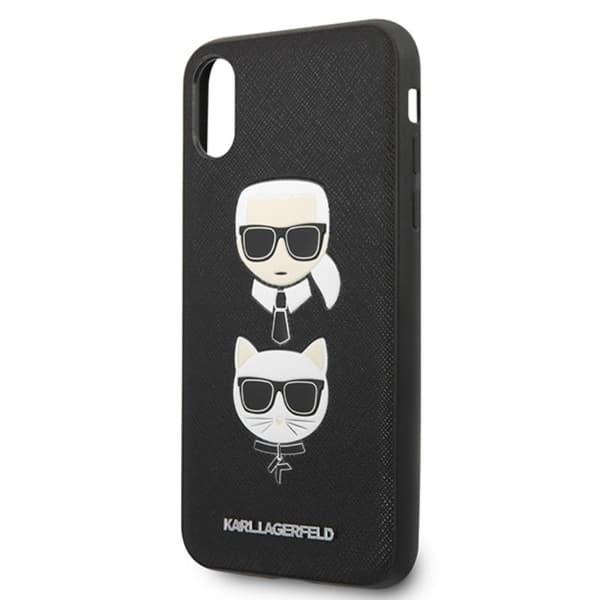 Karl Lagerfeld Saffiano Karl & Choupette Heads - iPhone Xs Max -kotelo (musta)