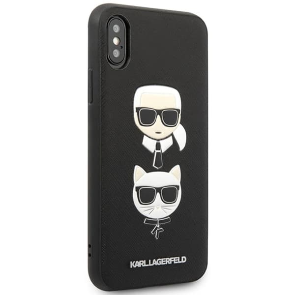 Karl Lagerfeld Saffiano Karl & Choupette Heads - iPhone Xs Max -kotelo (musta)