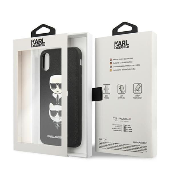 Karl Lagerfeld Saffiano Karl & Choupette Heads - iPhone Xs Max -kotelo (musta)