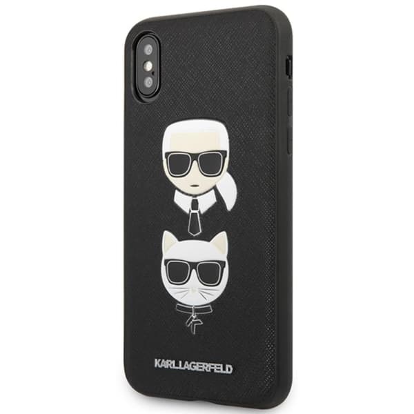Karl Lagerfeld Saffiano Karl & Choupette Heads - iPhone Xs Max -kotelo (musta)