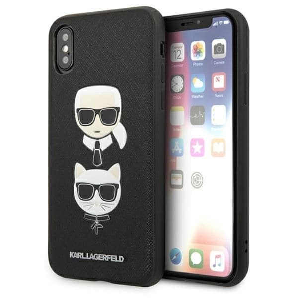 Karl Lagerfeld Saffiano Karl & Choupette Heads - iPhone Xs Max -kotelo (musta)