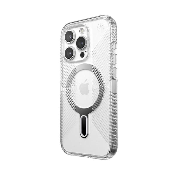 Speck Presidio Perfect-Clear Grip ClickLock & MagSafe - iPhone 15 Pro -kotelo (kirkas / kromiviimeistely / seesteinen hopea)