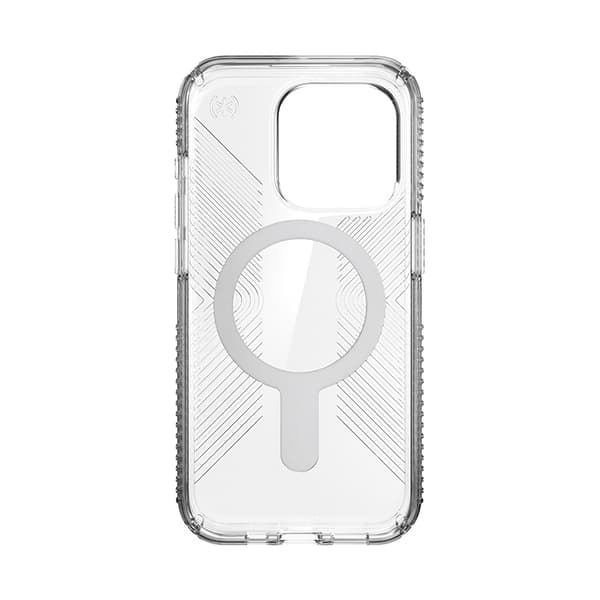 Speck Presidio Perfect-Clear Grip ClickLock & MagSafe - iPhone 15 Pro -kotelo (kirkas / kromiviimeistely / seesteinen hopea)