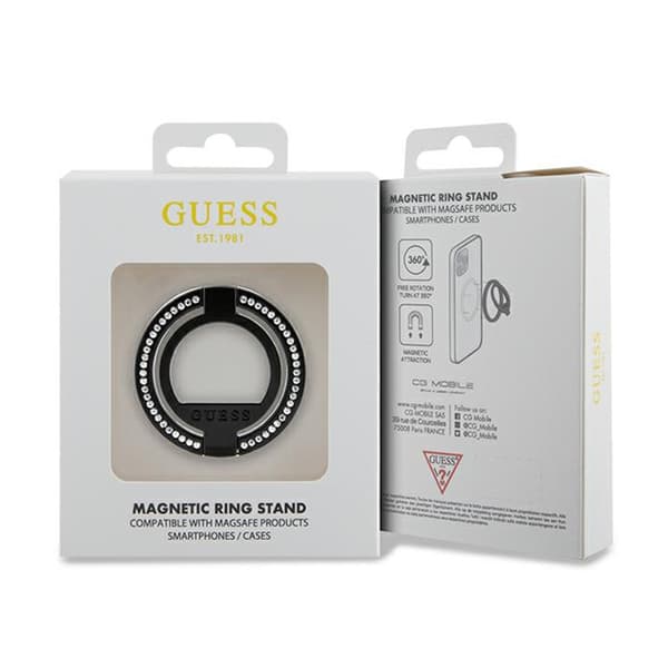 Guess MagSafe Ring Stand tekojalokivi - Magneettinen sormipidike puhelimelle jalustalla (musta)