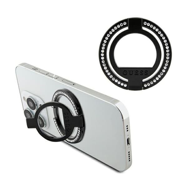 Guess MagSafe Ring Stand tekojalokivi - Magneettinen sormipidike puhelimelle jalustalla (musta)