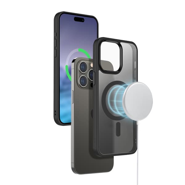 Crong Hybrid Frost MAG -suojus - iPhone 15 Pro Max MagSafe -kotelo (musta)