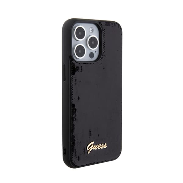 Guess Sequin Script Metal - iPhone 15 Pro -kotelo (musta)