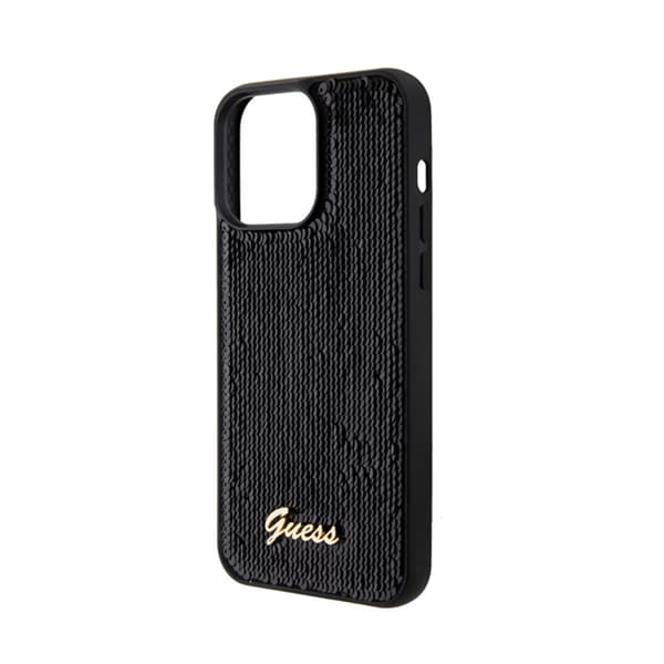 Guess Sequin Script Metal - iPhone 15 Pro -kotelo (musta)