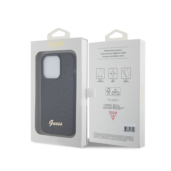 Guess Sequin Script Metal - iPhone 15 Pro -kotelo (musta)