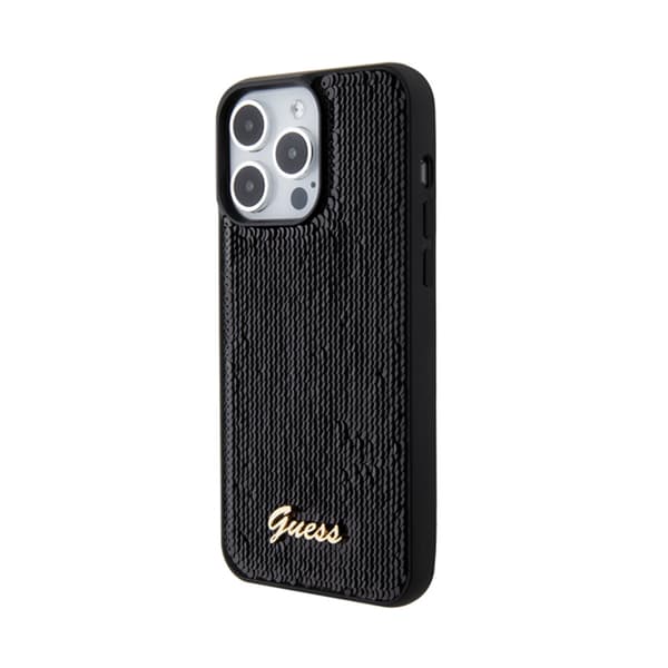 Guess Sequin Script Metal - iPhone 15 Pro -kotelo (musta)