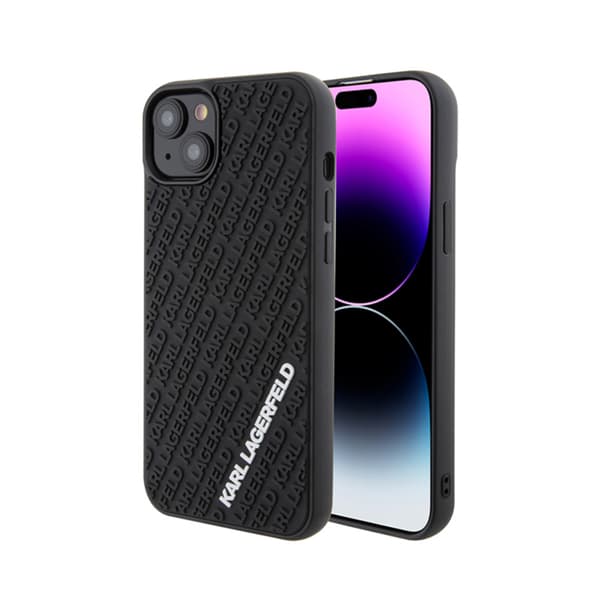 Karl Lagerfeld 3D Rubber Multi Logo - iPhone 15 Plus -kotelo (musta)