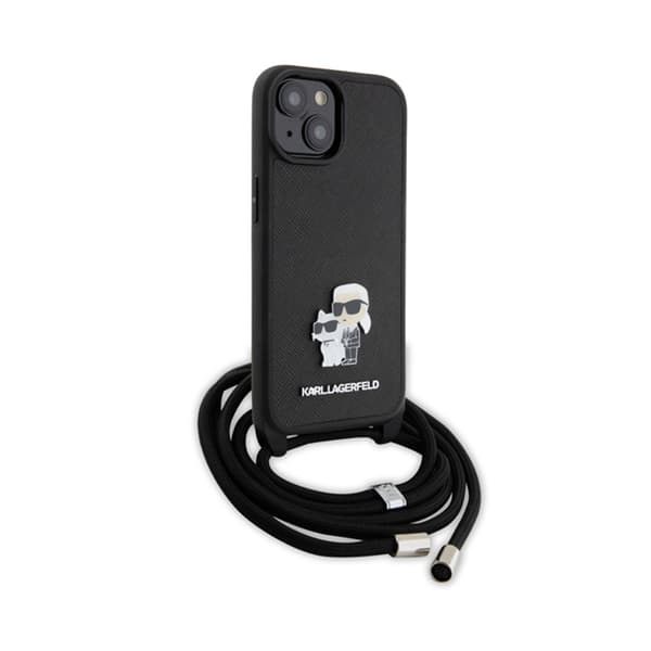 Karl Lagerfeld Crossbody Saffiano Metal Pin Karl & Choupette - iPhone 15 -kotelo (musta)
