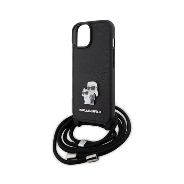Karl Lagerfeld Crossbody Saffiano Metal Pin Karl & Choupette - iPhone 15 -kotelo (musta)