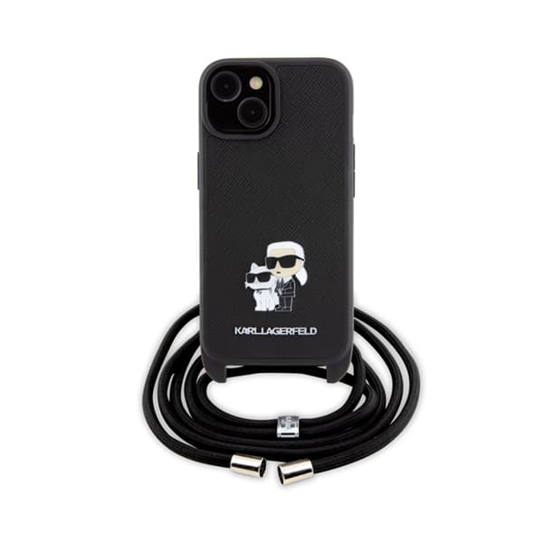 Karl Lagerfeld Crossbody Saffiano Metal Pin Karl & Choupette - iPhone 15 -kotelo (musta)