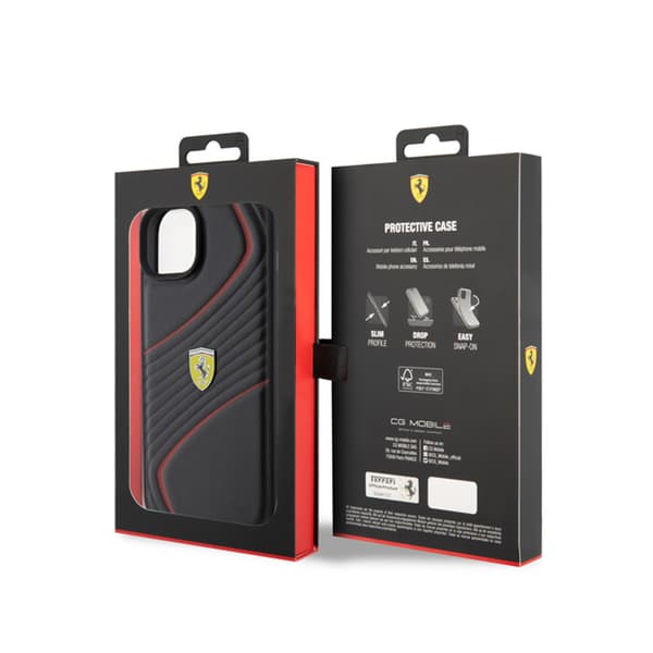 Ferrari Twist Metal Logo - iPhone 15 Plus etui (sort)