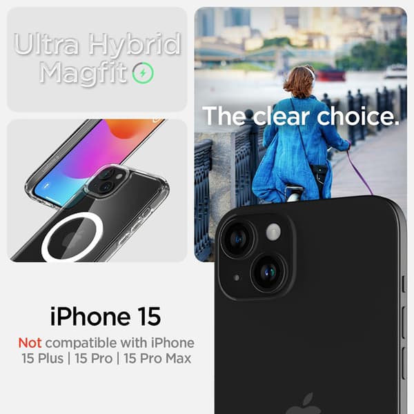 Spigen Ultra Hybrid Mag MagSafe - iPhone 15 -kotelo (valkoinen)