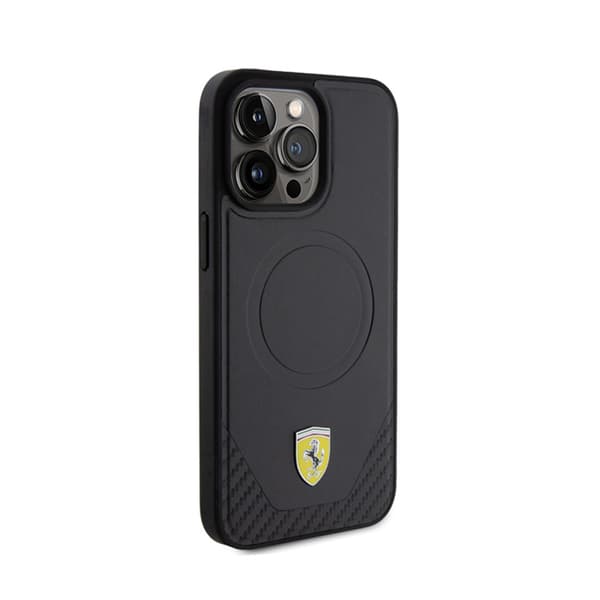 Ferrari Carbon Metal Logo MagSafe - iPhone 15 Pro Max -kotelo (musta)