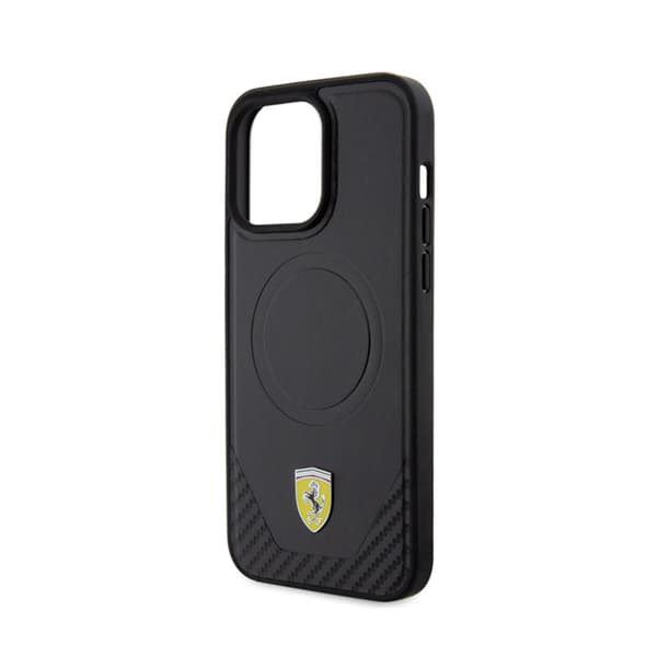 Ferrari Carbon Metal Logo MagSafe - iPhone 15 Pro Max -kotelo (musta)