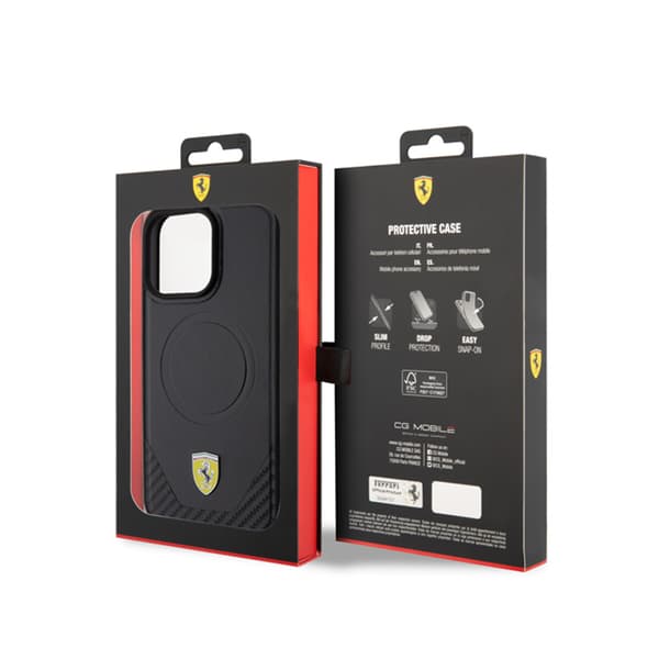 Ferrari Carbon Metal Logo MagSafe - iPhone 15 Pro Max -kotelo (musta)
