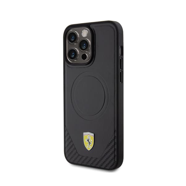 Ferrari Carbon Metal Logo MagSafe - iPhone 15 Pro Max -kotelo (musta)