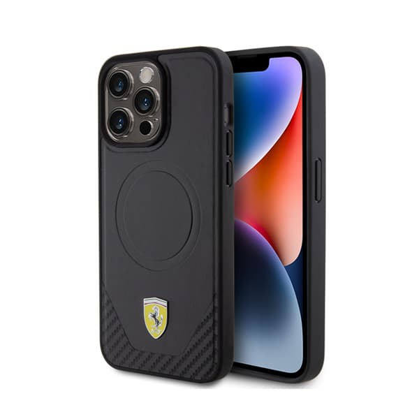 Ferrari Carbon Metal Logo MagSafe - iPhone 15 Pro Max -kotelo (musta)