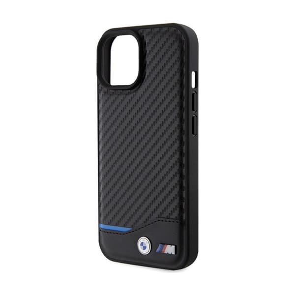 BMW Leather Carbon Blue Line - iPhone 15-fodral (svart)