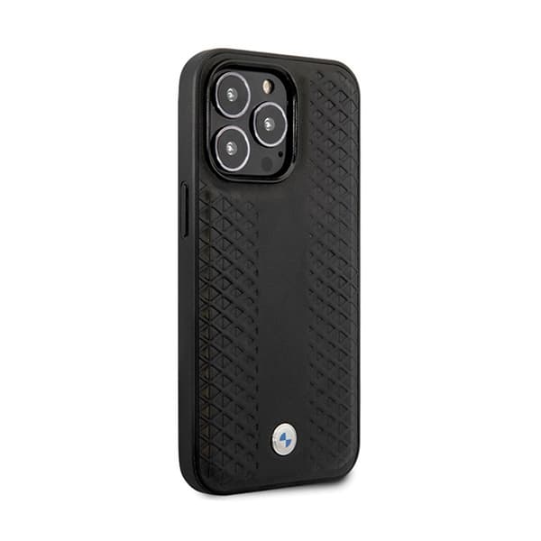 BMW læder diamantmønster - iPhone 14 Pro etui (sort)