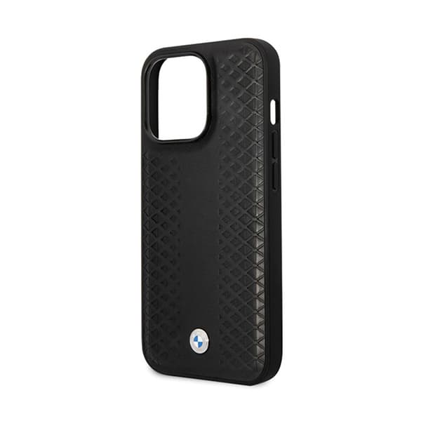 BMW læder diamantmønster - iPhone 14 Pro etui (sort)