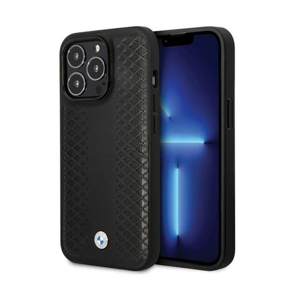 BMW Leather Diamond Pattern - iPhone 14 Pro-fodral (svart)