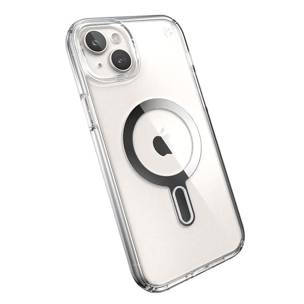 Speck Presidio Perfect-Clear ClickLock & Magsafe - iPhone 15 Plus / iPhone 14 Plus etui (Klar / Chrome Finish / Serene Silver)