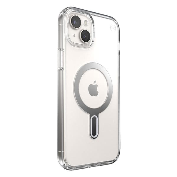 Speck Presidio Perfect-Clear ClickLock & Magsafe - iPhone 15 Plus / iPhone 14 Plus etui (Klar / Chrome Finish / Serene Silver)