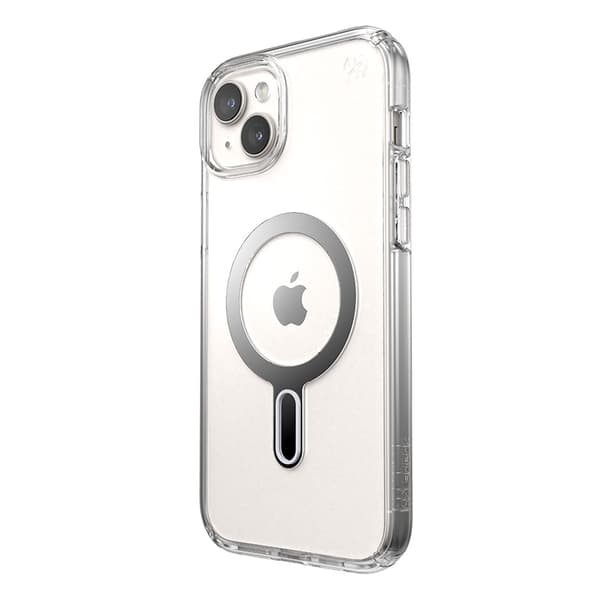 Speck Presidio Perfect-Clear ClickLock & Magsafe - iPhone 15 Plus / iPhone 14 Plus etui (Klar / Chrome Finish / Serene Silver)