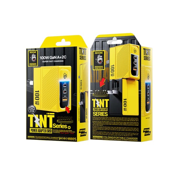 WEKOME WP-U155 Tint Series - 2x USB-C & USB-A superhurtig oplader GaN 100W (gul)