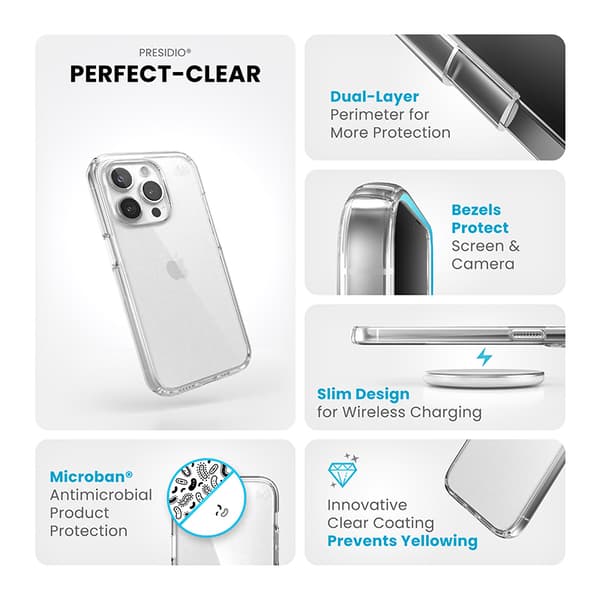 Speck Presidio Perfect-Clear - iPhone 15 Pro -kotelo (kirkas)
