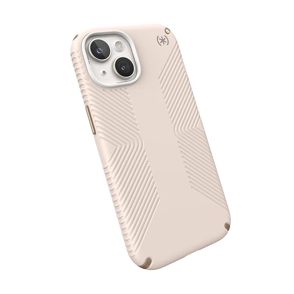Speck Presidio2 Grip - iPhone 15 / iPhone 14 / iPhone 13 etui (bleget knogle / arvestykke guld / hasselbrun)