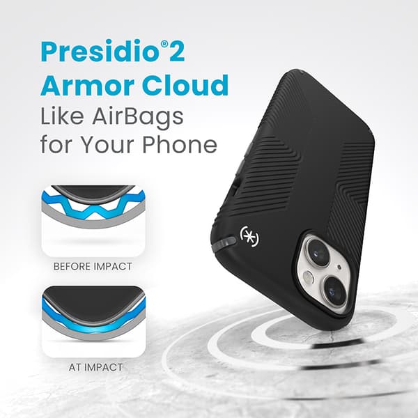 Speck Presidio2 Grip Magsafe - iPhone 15 / iPhone 14 / iPhone 13 kotelo (musta / liuskeharmaa / valkoinen)