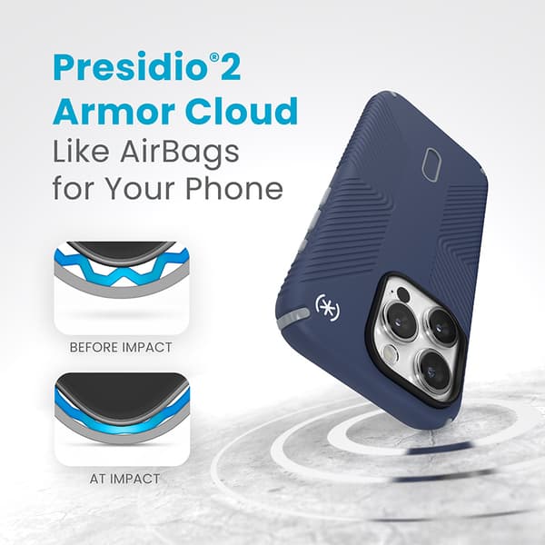 Speck Presidio2 Grip ClickLock & MagSafe - iPhone 15 Pro-cover (kystblå/støvgrå)
